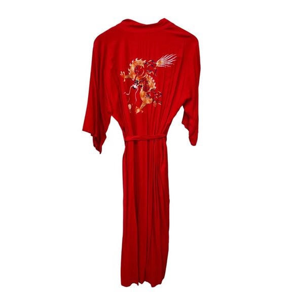 Vintage 70s Amigo Long Robe One Size Dragon Embroidered Tie Waist Poly Retro - Picture 2 of 7